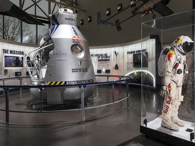 Sixty-five years to the day after Chuck Yeager broke the sound barrier in an airplane, Felix Baumgartner exceeded Mach 1 in free fall. Now Baumgartner’s gondola and pressure suit join Yeager’s Bell X-1 in the National Air and Space Museum.