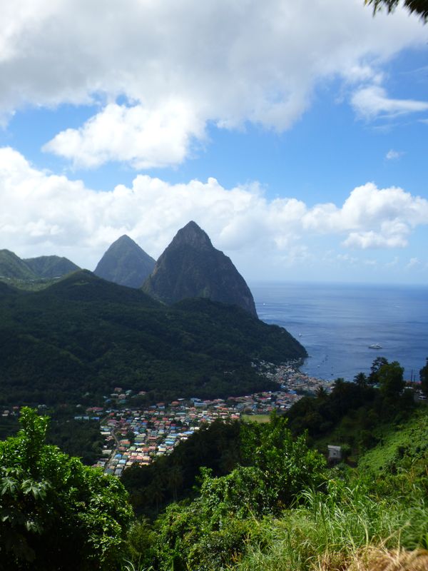 the Pitons dominate the view above Soufriere in St Lucia thumbnail