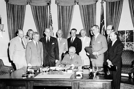 The North Atlantic Treaty was signed by President Harry S. Truman in Washington, D.C., on 4 April 1949 and was ratified by the United States in August 1949.