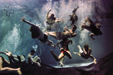 The Bowdoin College swim team poses for photographer Heather Perry in Brunswick, Maine.