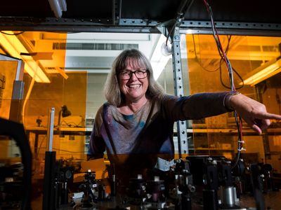 Nobel Prize winner Donna Strickland photographed in her lab.