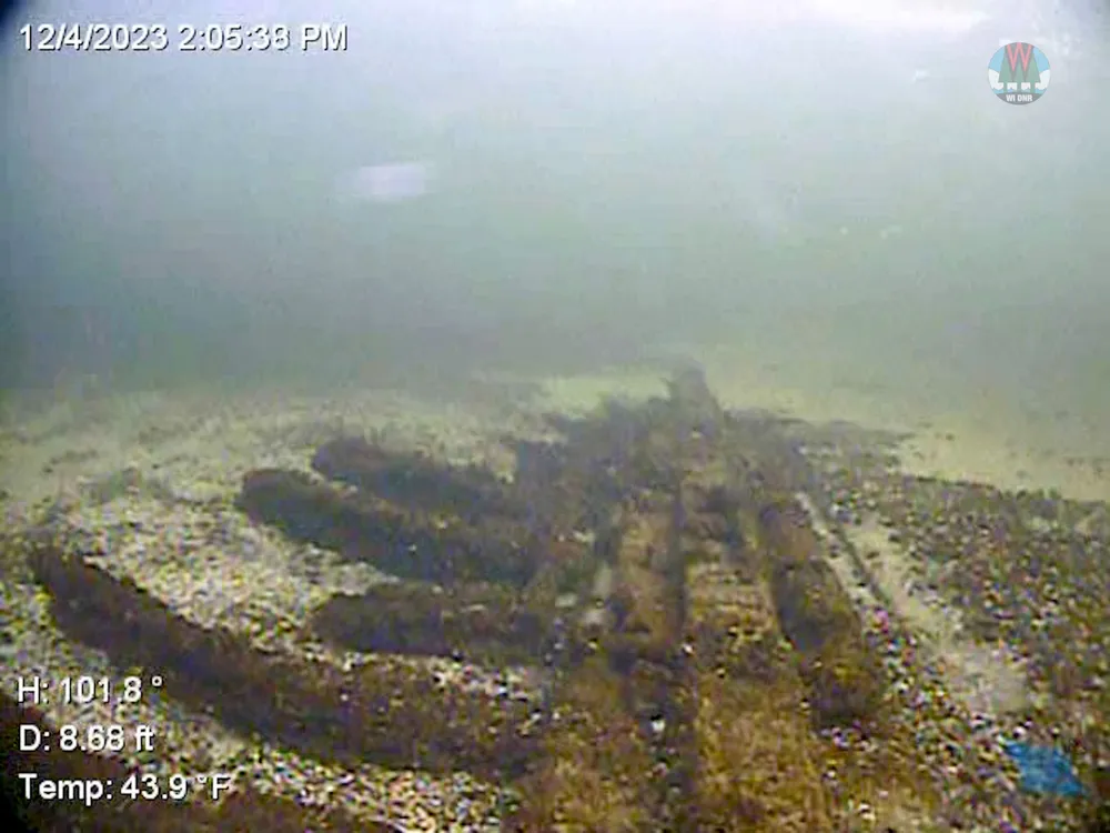 Underwater view of shipwreck remains