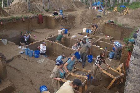 Archeologists working at the Upward Sun River site in Alaska, where they found the 11,500-year-old remains of two infants