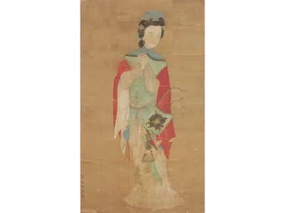 An 18th-century ink rendering of Hua Mulan on silk