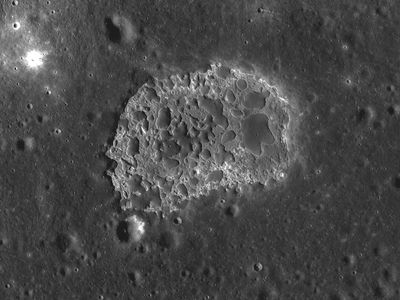The lunar feature Ina, an extremely young, unusual depression that may represent a gas eruption site on the Moon.