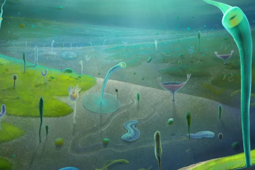 alien-like underwater environment with strange life forms