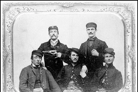Portrait of a Civil War soldier group, circa 1861-65.