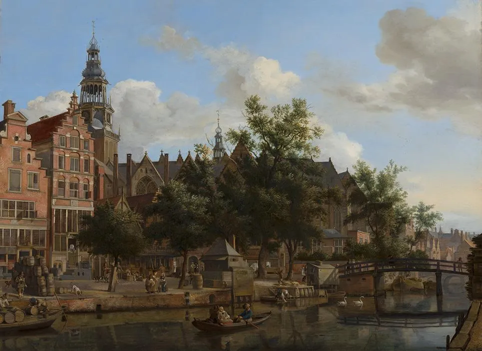 View of the Oudezijds Voorburgwal with the Oude Kerk in Amsterdam