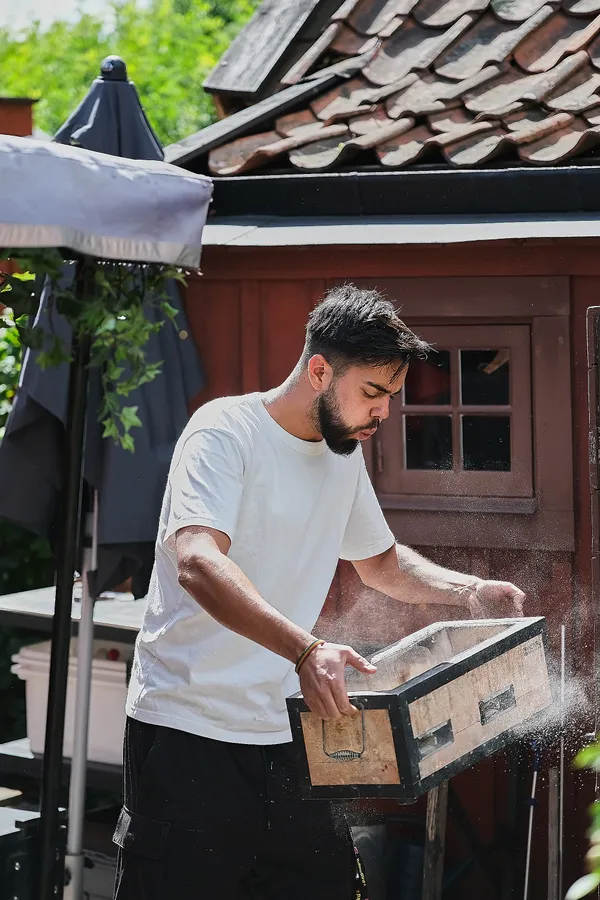 Charlie is getting ready for a run with his food bike. thumbnail