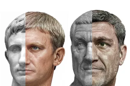 Composite portraits of Augustus (left) and Maximinus Thrax (right)