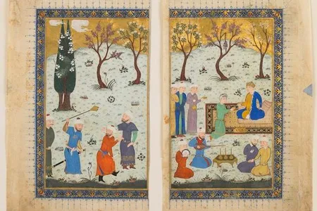 The exquisite folios on display often incorporate gold details and other luxurious elements. A Prince Enthroned Iran, present-day Afghanistan, Herat ca. 1425-1430