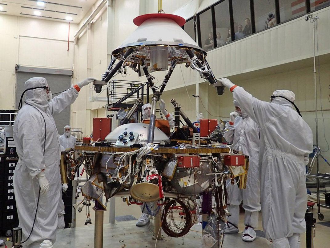Installing the InSight Spacecraft's Parachute Cone