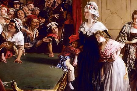Marie-Antoinette, her children, and Madame de Tourzel face the mob at the Tuleries on June 20th, 1792.