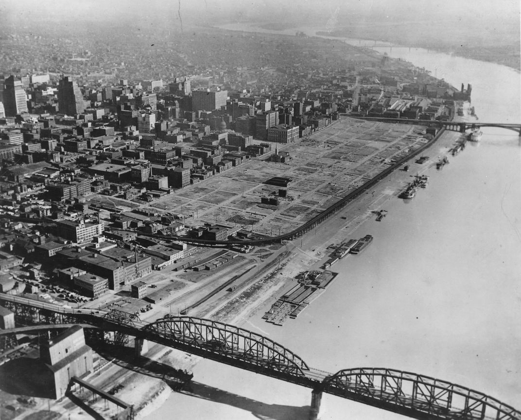 The St. Louis riverfront following demolition in preparation for construction of the Gateway Arch