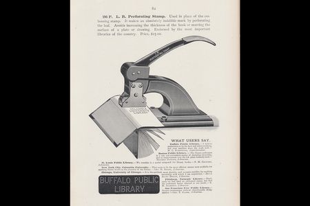 Library Bureau, Boston, MA. Classified Illustrated Catalog of the Library Department of Library Bureau (1899), page 82, Perforating Stamp. (Smithsonian Libraries and Archives)
