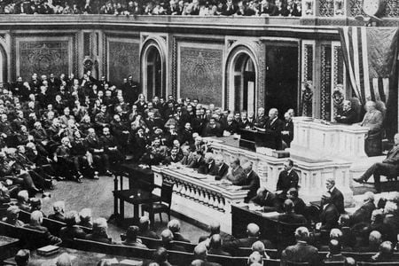 President Woodrow Wilson addresses Congress