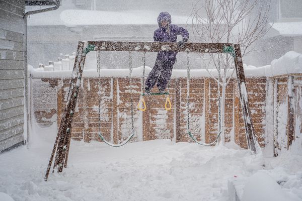 Playing on the swingset during a blizzard thumbnail