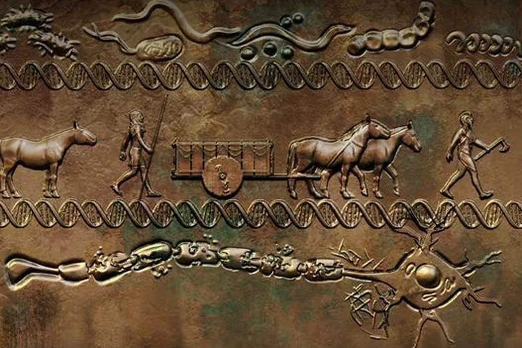 an illustration of migration with horses and a horse-drawn cart
