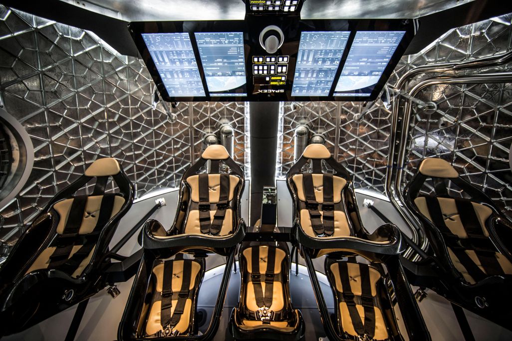 The no-cockpit interior of the Crew Dragon