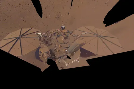 InSight's final selfie, taken in April 2022.