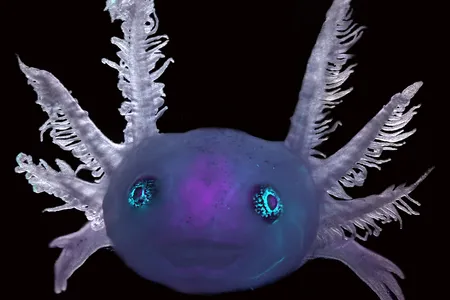 This image of an axolotl highlights components of its nervous system