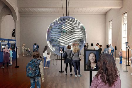 A rendering of the upcoming Planet Word museum's Great Hall, which will feature an LED globe showcasing dozens of languages from around the world