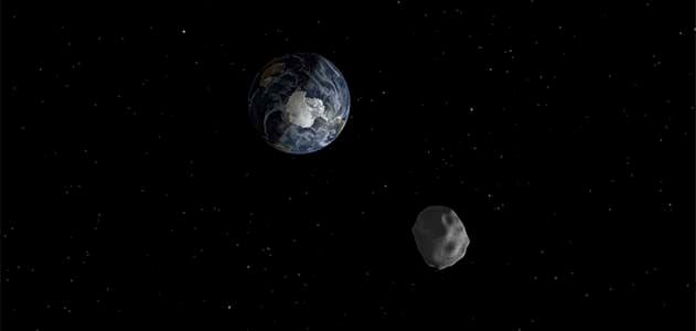 A rendering of Asteroid 2012 DA14, which will pass within 17,200 miles of Earth’s surface.