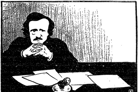 Edgar Allan Poe as imagined in an 1895 image by Swiss/French printmaker Félix Valloton. 