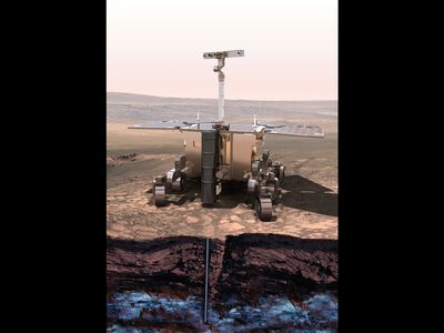An artist's rendition of the ExoMars rover and its drill.