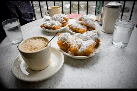 Coffee with beignet's at Cafe Du Monde in New Orleans, LA. 