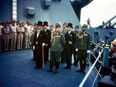 The formal surrender of Japan onboard the USS Missouri, September 2, 1945.