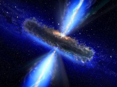 An artist’s conception of a feeding black hole, or quasar.