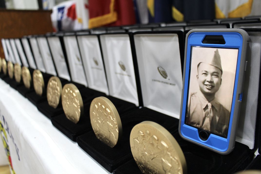 Congressional gold medals sit on display