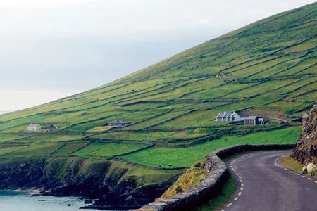 Slea Head Road curves along the coast on the Dingle Peninsula.