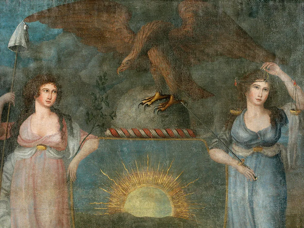 Excelsior, painting of the personifications of Liberty and Justice