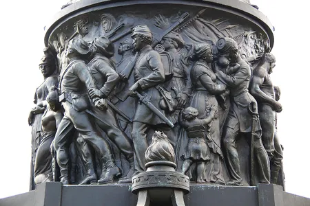 Looking at the east frieze of the Confederate Monument at Arlington National Cemtery in Arlington, Virginia, in the United States