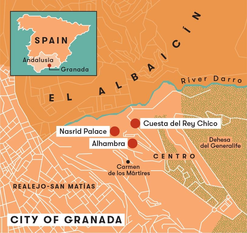 A map showing the City of Granada in Spain