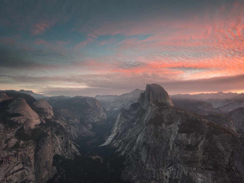 Half Dome and the Yosemite Valley before sunrise from ...