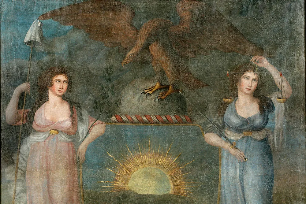 Excelsior, painting of the personifications of Liberty and Justice
