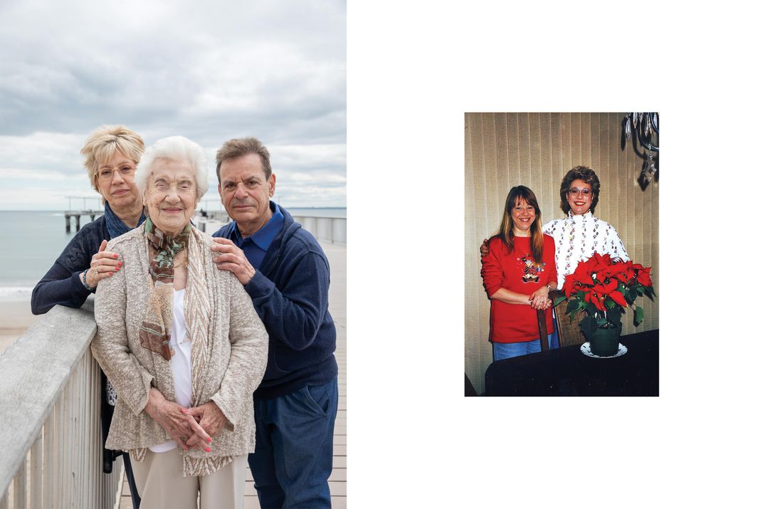 a portrait of two women and man and a portrait two sisters