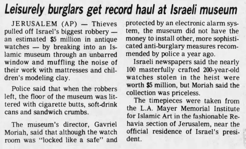 A newspaper article about the 1983 heist