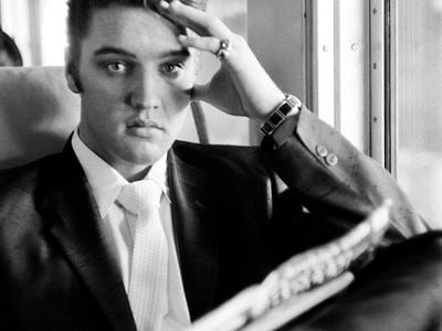 Elvis on the Southern Railroad between Chattanooga and Memphis, Tenn. July 4, 1956