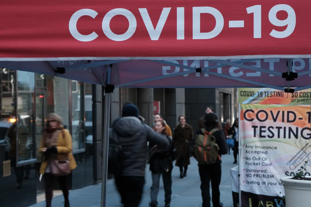 A Covid-19 testing site on a sidewalk in New York City