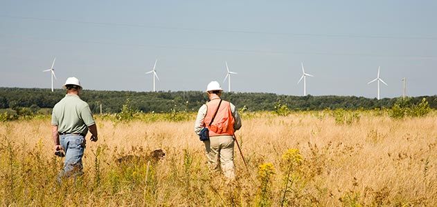 Dr Edward Arnett and Chris Long at Casselman Wind Power Project in Pennsylvania