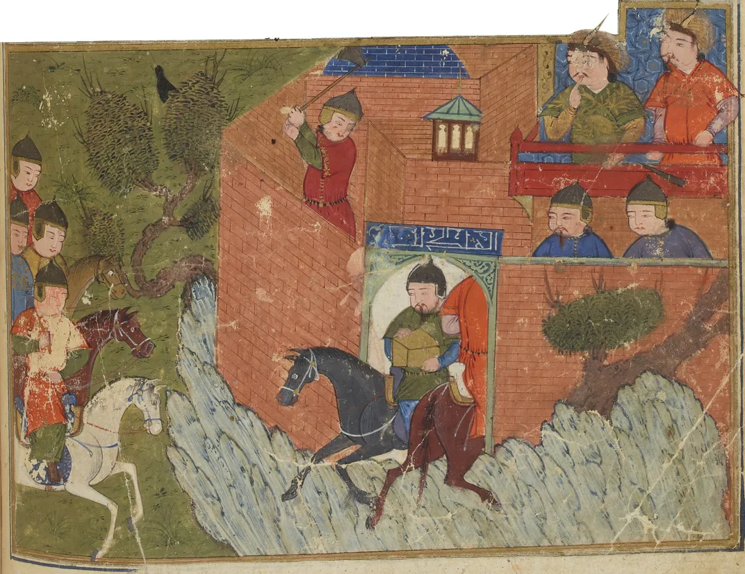 An illustration of the siege of Alamut by the Mongols
