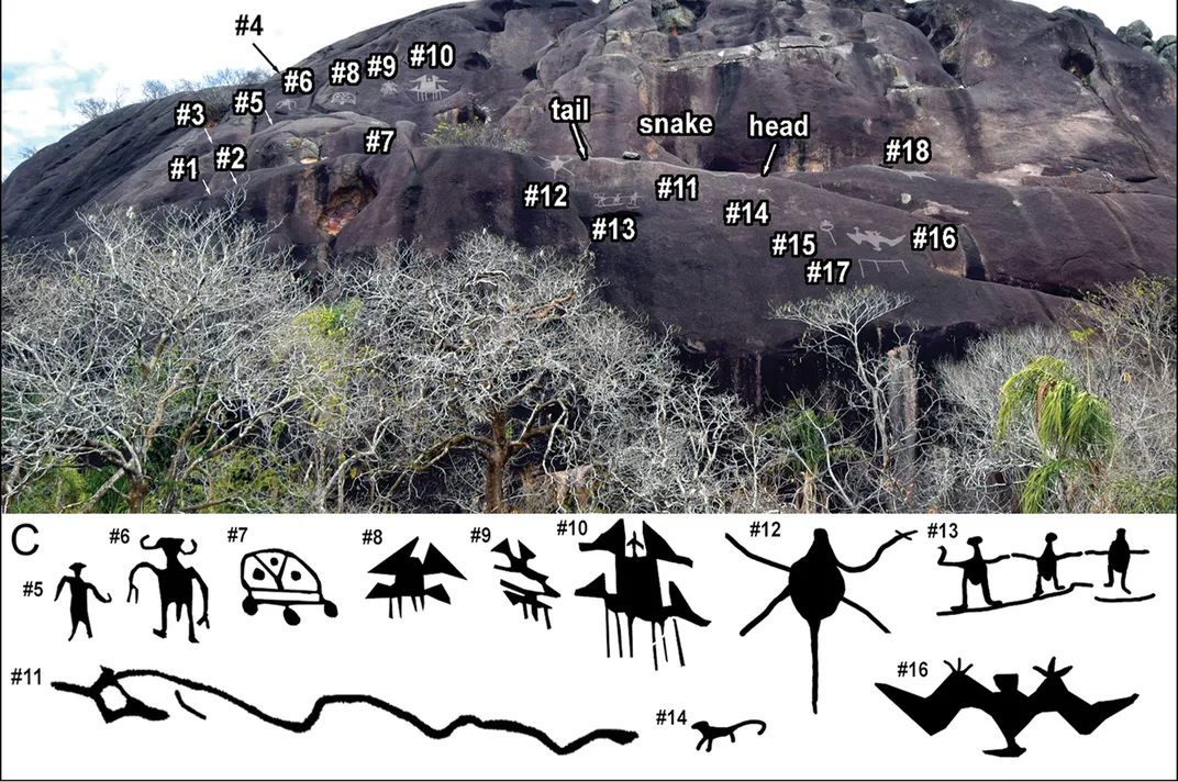 A variety of figures, including bats, insects, snakes, rodents, humanoids, and other figures, were discovered.