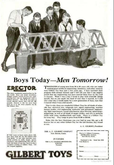Print advertisement for Erector Set, circa 1922
