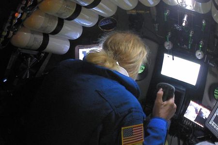 Victor Vescovo piloting his sub, Limiting Factor.