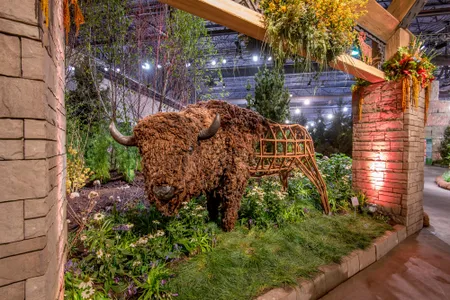 Bison sculpture by Emily White, Big Timber Lodge
