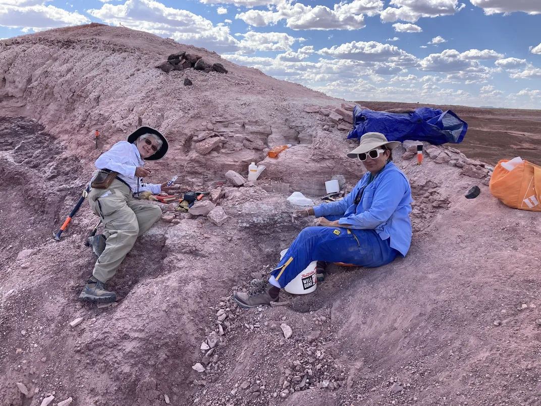 Kay Behrensmeyer and Robin Whatley dig for fossils